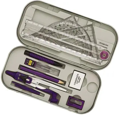 Classmate Asteroid Geometry Box | Compass-cum-Divider with arm locking mechanism | 30 cm Foldable Scale| Mechanical Pencil | Double sided tray