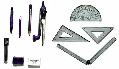 Classmate Asteroid Geometry Box | Compass-cum-Divider with arm locking mechanism | 30 cm Foldable Scale| Mechanical Pencil | Double sided tray