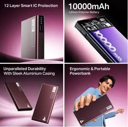 boAt 10000 mAh 22.5 W Power Bank  (Burgundy, Lithium Polymer, Quick Charge 3.0 for Mobile)