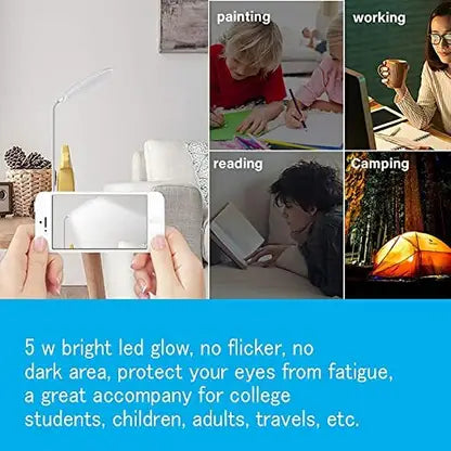 Battery Operated Table Lamp for Study Led Light, Light Touch Control Eye Caring, Study Lamp  (32 cm, White)
